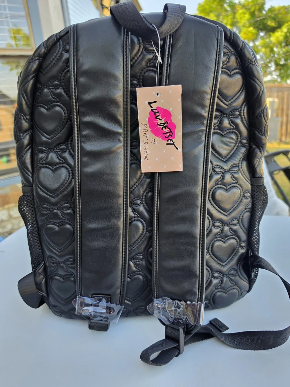 LBlondon Black Heart Quilted Faux Leather Backpack NWT MSRP $108